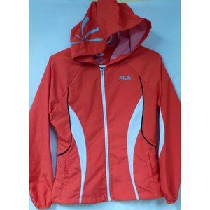 FILA Womans Teens XS Pinkish Red Hooded Vented Mesh Full Zip Windbreaker Jacket